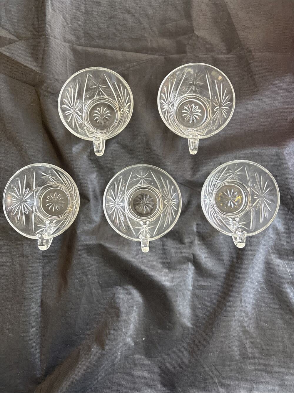 Set of 5 Vintage Anchor Hocking Prescut Punch/Tea Cup Clear Glasses
